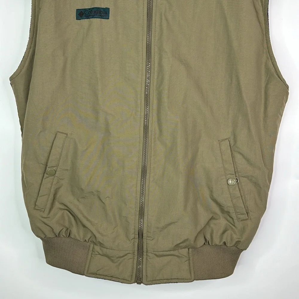 Vintage Columbia Tan Reversible Fleece Nylon Vest Size Medium Tall